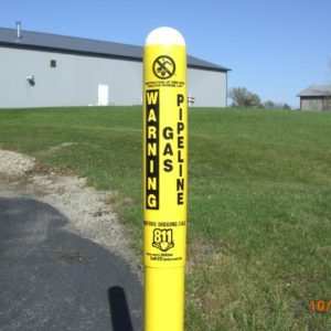 Warning Gas Pipeline RhinoDome™ Post in use