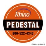 Rhino UV Armor+ Surface Marker saying Pedestal followed by Rhino Marking & Protection Systems logo. 800-522-4343