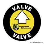Rhino UV Armor+ Surface Marker saying Valve followed by 811 logo. Know what's below. Call before you dig.